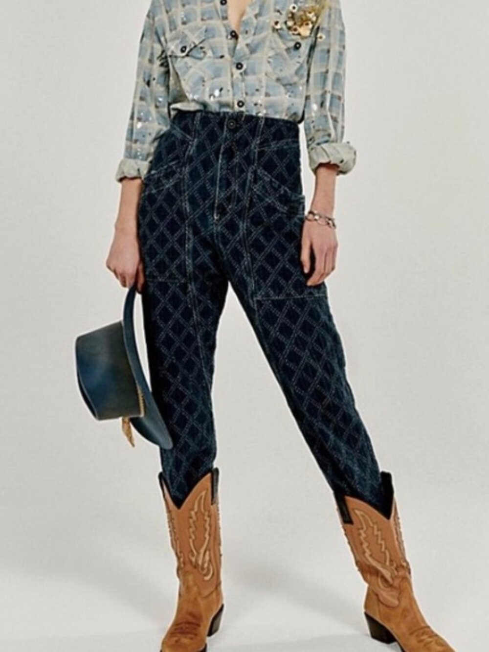 NWT Free People We The Free Sashiko Relaxed Jeans Midnight Voyage Harem Small